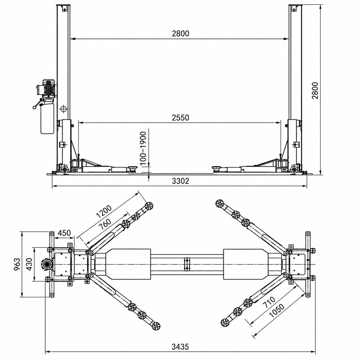 Elevator auto cu 2 coloane 380V, 2.2kW, capacitate ridicare 4000kg, deblocare mecanica, inaltime ridicare 1900mm - imagine 2