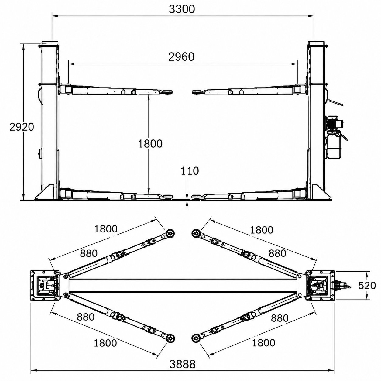 Elevator auto cu 2 coloane 380V, 2.2kW, capacitate ridicare 5000kg, deblocare mecanica, inaltime ridicare 1800mm - imagine 3