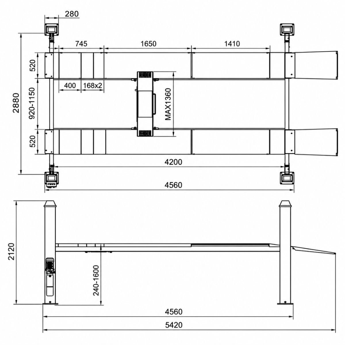 Elevator auto cu 4 coloane 380V, 2.2kW, capacitate ridicare 3500kg, inaltime ridicare 1600mm - imagine 5