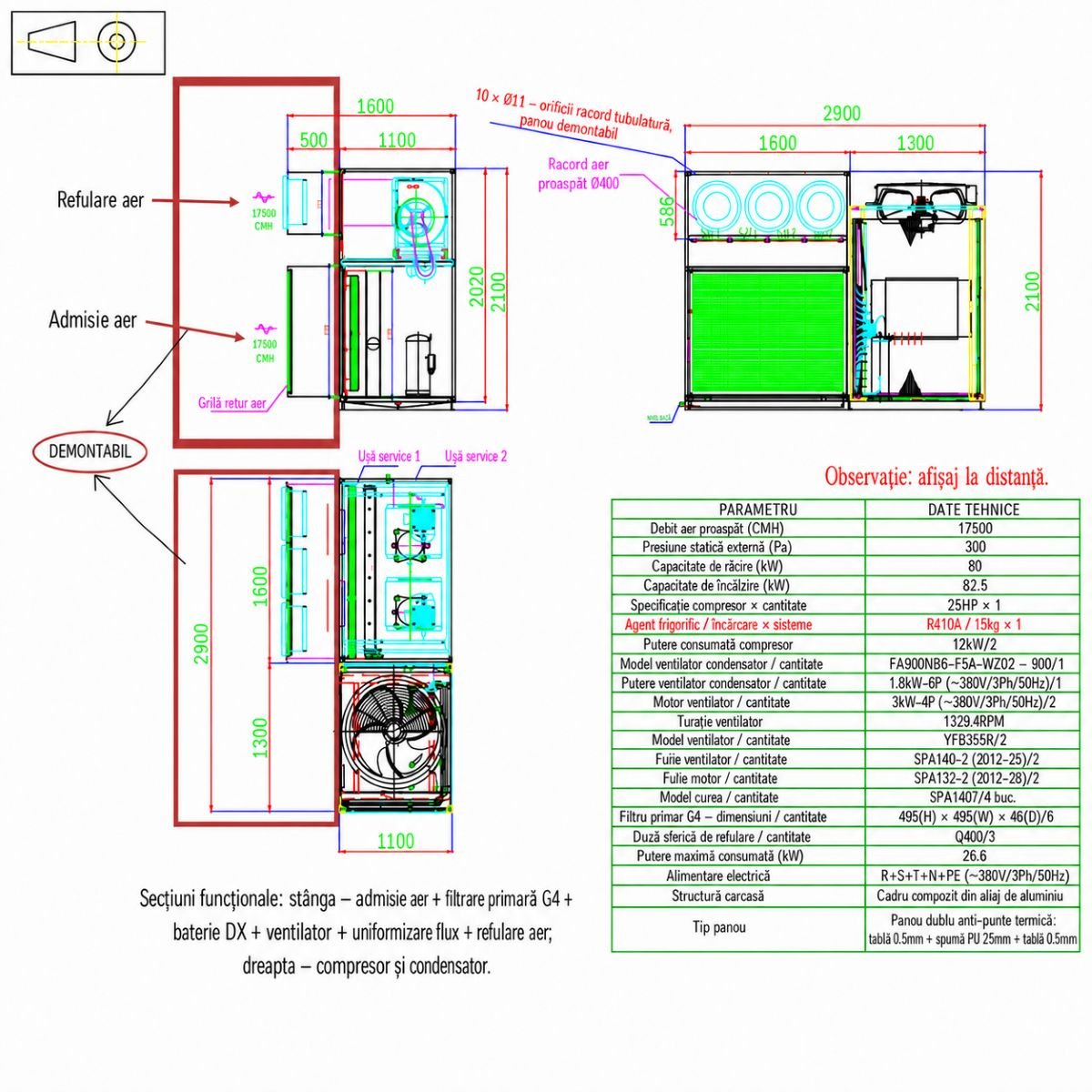 Sistem instalatie climatizare industriala 272.960 BTU, 80kW, 380V, functie incalzire si ventilatie, debit aer 17.500m3/h pentru corturi, hale, depozite 500–750m2 - imagine 4