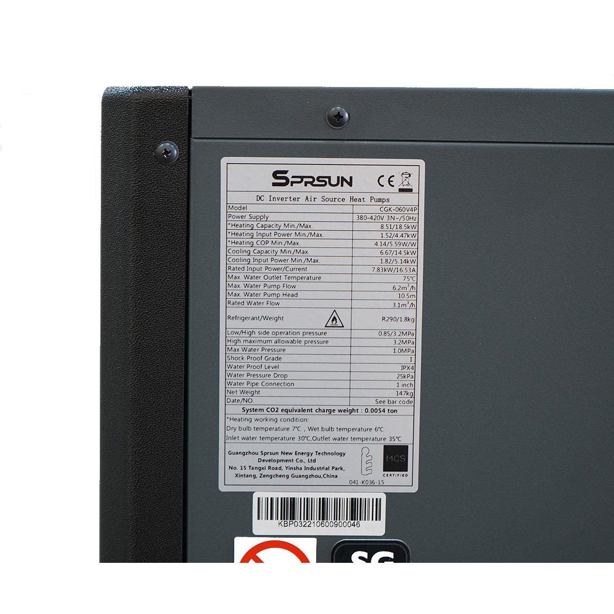 Pompa de caldura aer-apa monobloc 18.5kW, 380V, 75°C, R290 SPRSUN - imagine 9