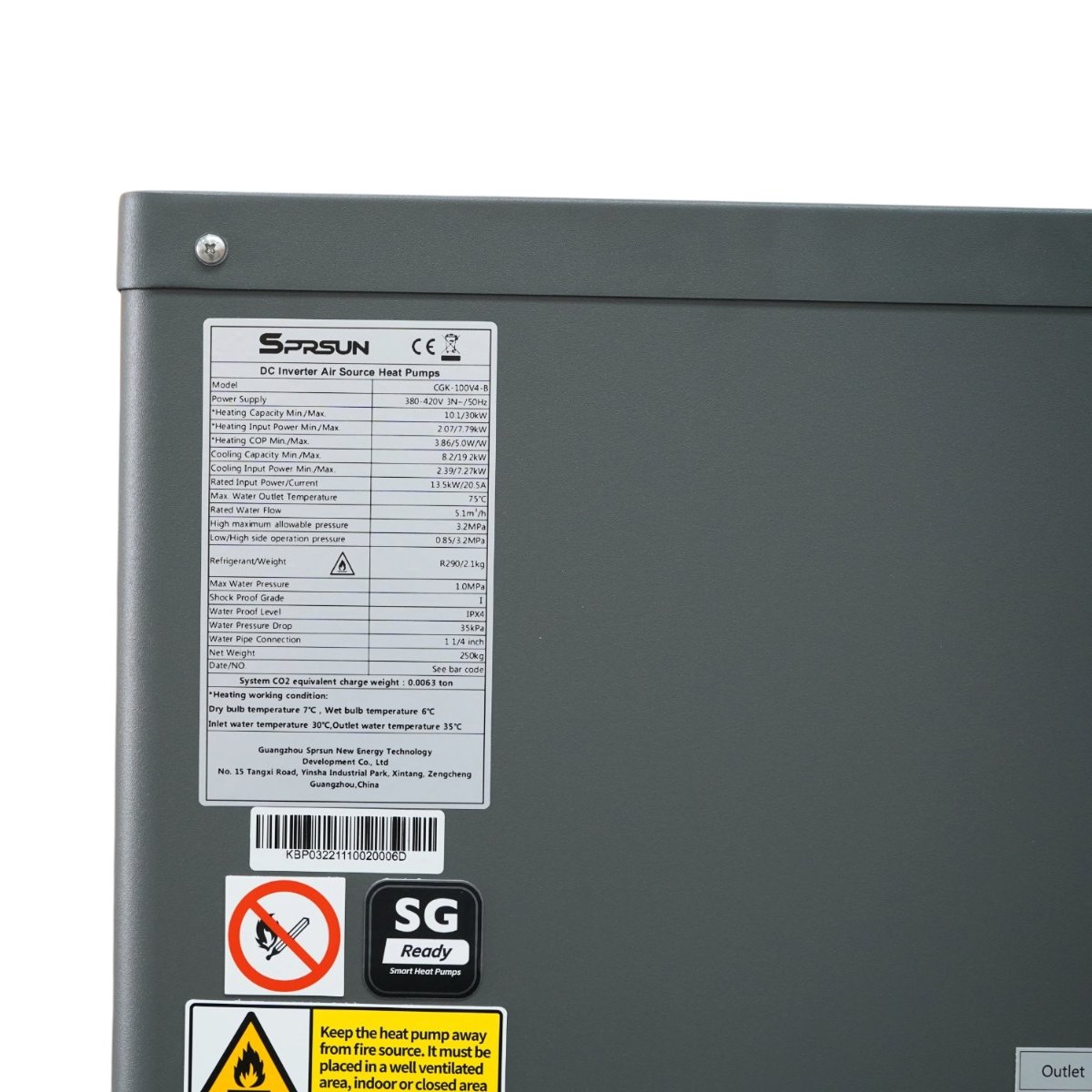Pompa de caldura aer-apa monobloc 30kW, 380V, 75°C, R290 SPRSUN - imagine 7