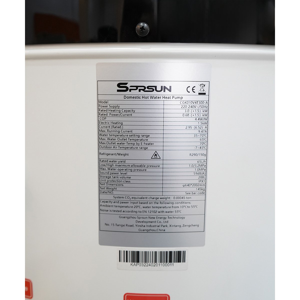 Pompa de caldura 3kW, 220V cu boiler apa calda incorporat 300L, 65°C, R290 SPRSUN - imagine 6