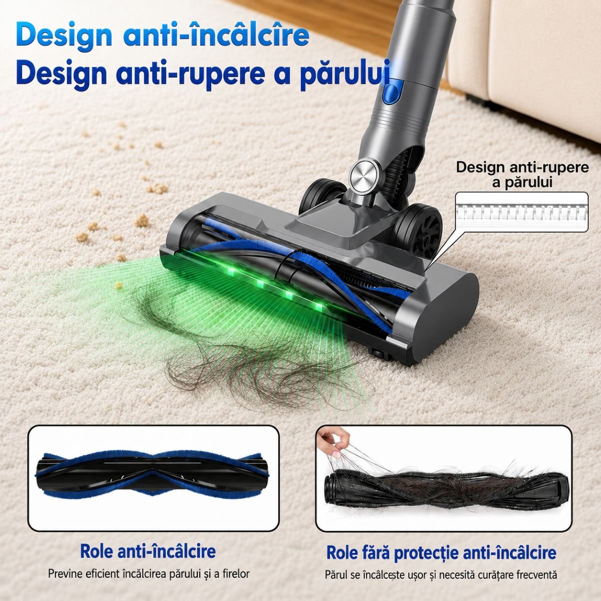 Aspirator vertical fara fir 200W, putere aspirare 30 kPa, baterie 2000mAh, recipient praf 600ml, 3 moduri de aspirare, ecran tactil LED, motor brushless, perie iluminata LED - imagine 13