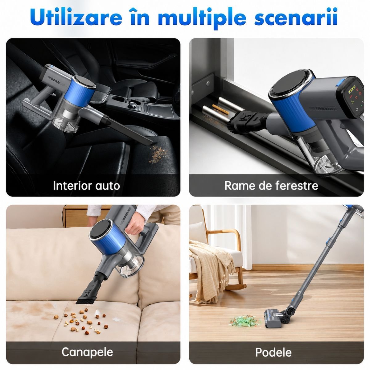 Aspirator vertical fara fir 200W, putere aspirare 30 kPa, baterie 2000mAh, recipient praf 600ml, 3 moduri de aspirare, ecran tactil LED, motor brushless, perie iluminata LED - imagine 20