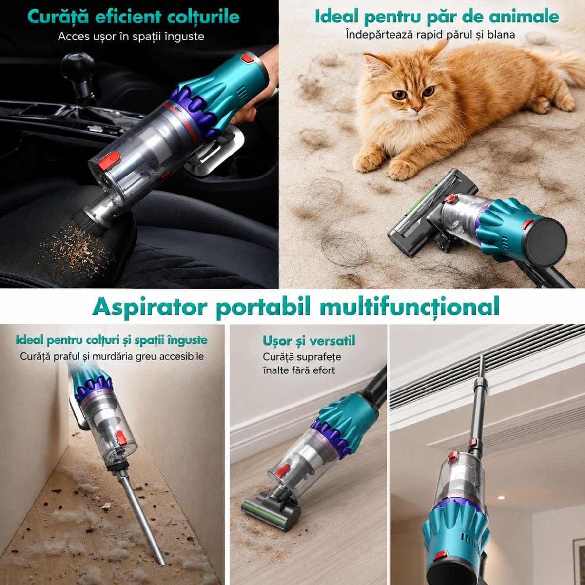 Aspirator vertical fara fir 300W, putere aspirare 35 kPa, baterie 2000mAh, recipient praf 800ml, 3 moduri de aspirare, ecran tactil LED, motor brushless, perie iluminata LED - imagine 19