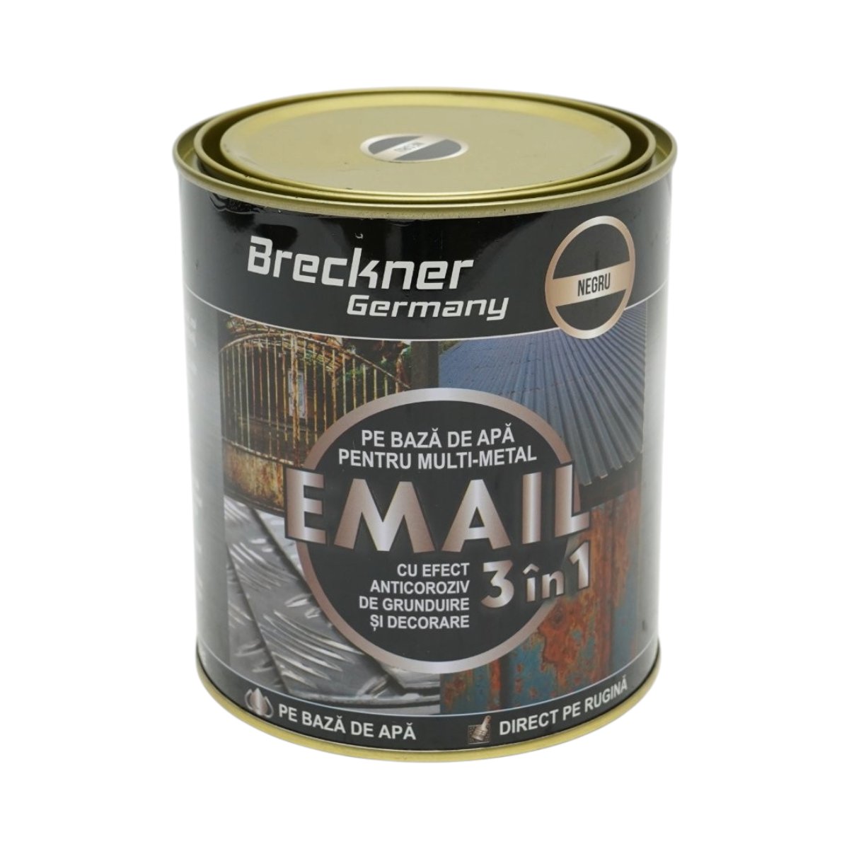 Vopsea email anticoroziva 3 in 1 pentru metal, direct pe rugina, pe baza de apa, negru 750g Breckner Germany - imagine 2