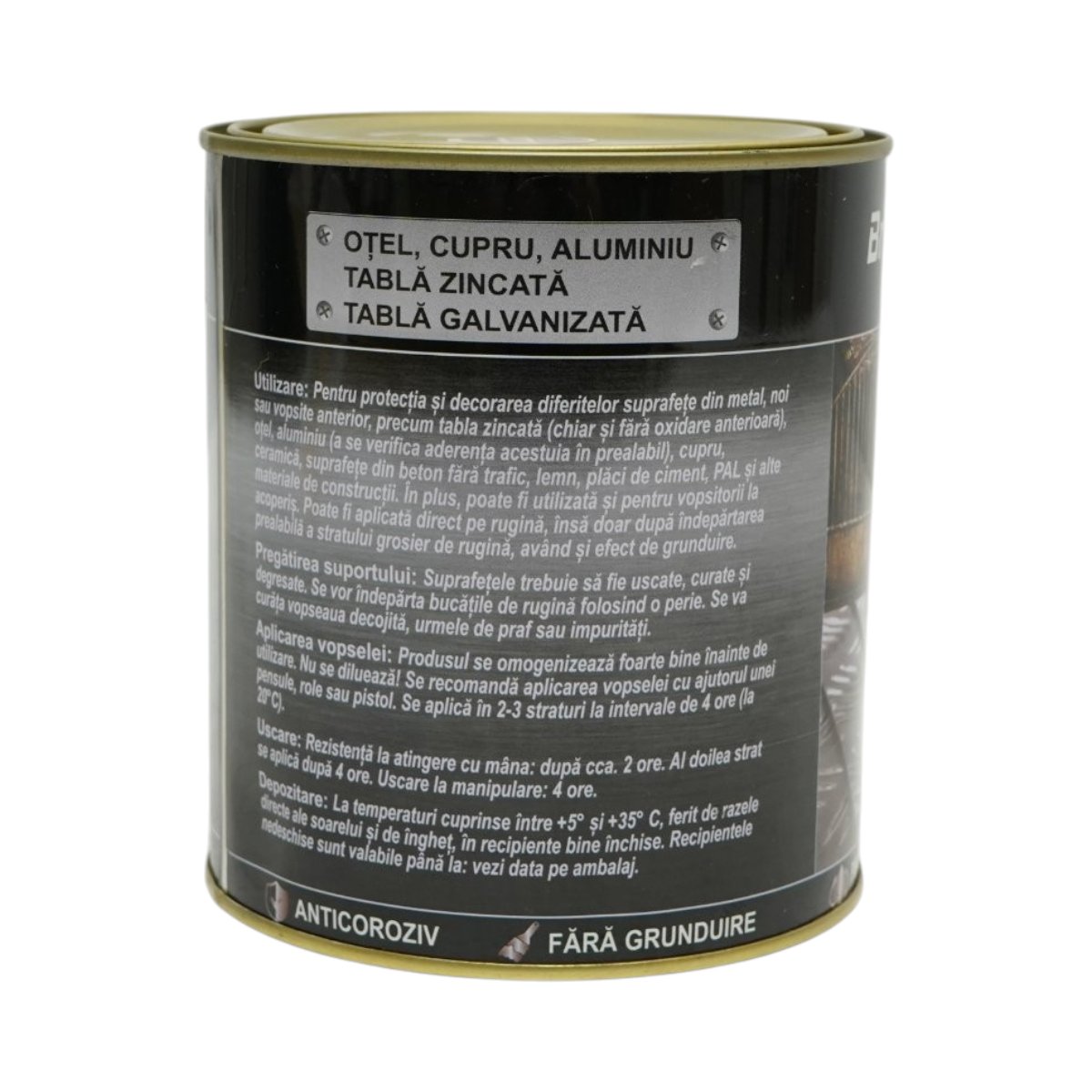 Vopsea email anticoroziva 3 in 1 pentru metal, direct pe rugina, pe baza de apa, cenusiu 750g Breckner Germany - imagine 3