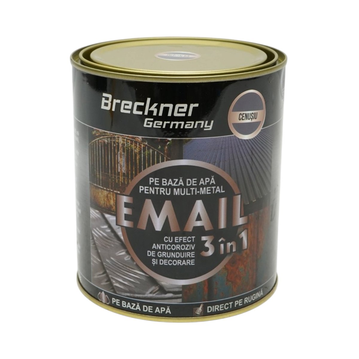 Vopsea email anticoroziva 3 in 1 pentru metal, direct pe rugina, pe baza de apa, cenusiu 750g Breckner Germany - imagine 2