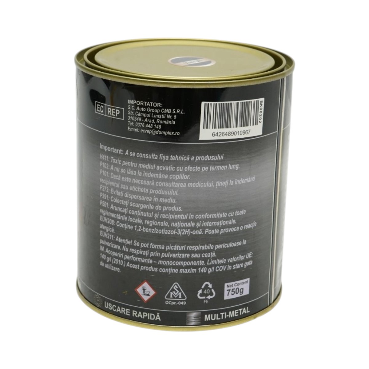 Vopsea email anticoroziva 3 in 1 pentru metal, direct pe rugina, pe baza de apa, cenusiu 750g Breckner Germany - imagine 4