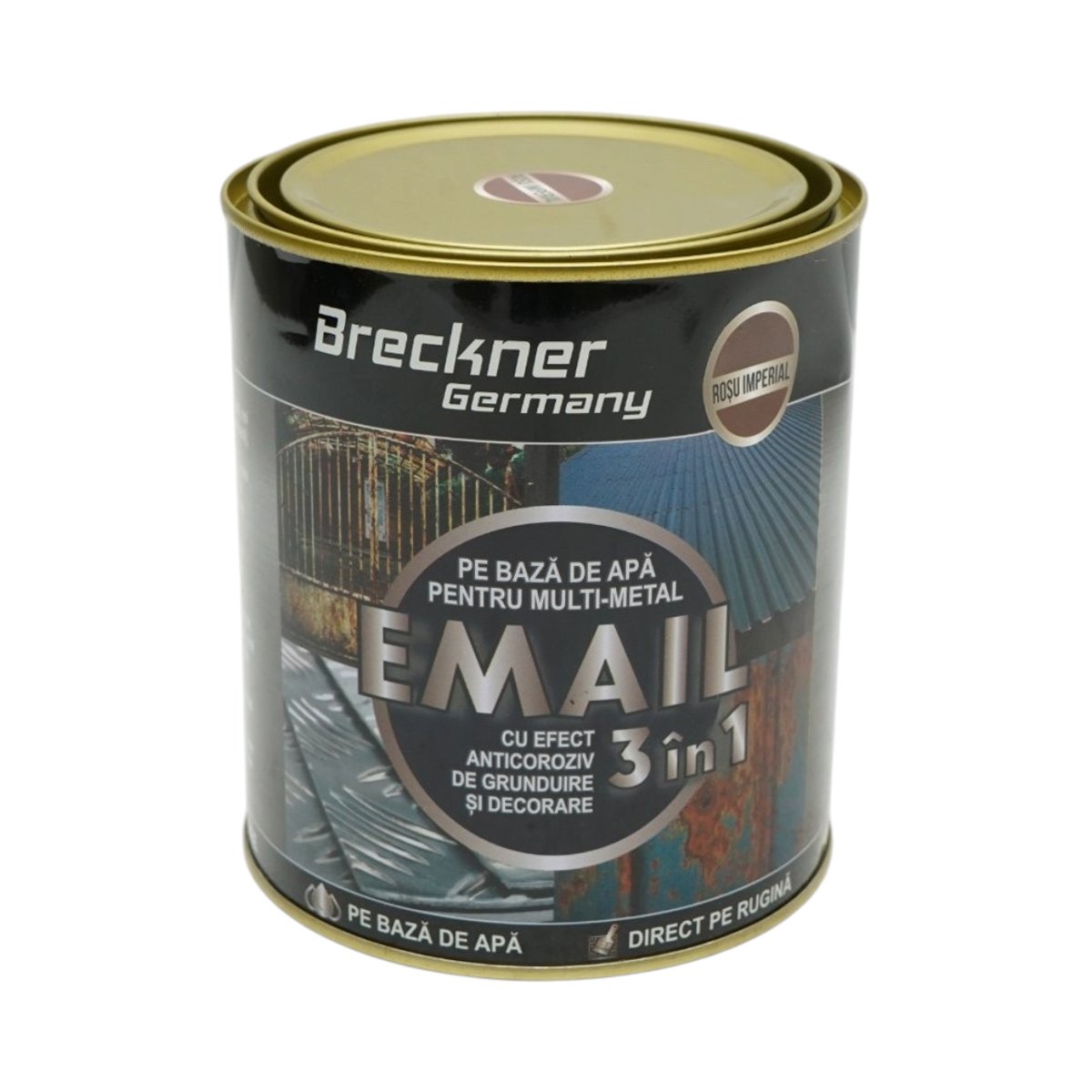 Vopsea email anticoroziva 3 in 1 pentru metal, direct pe rugina, pe baza de apa, rosu imperial 750g Breckner Germany - imagine 2