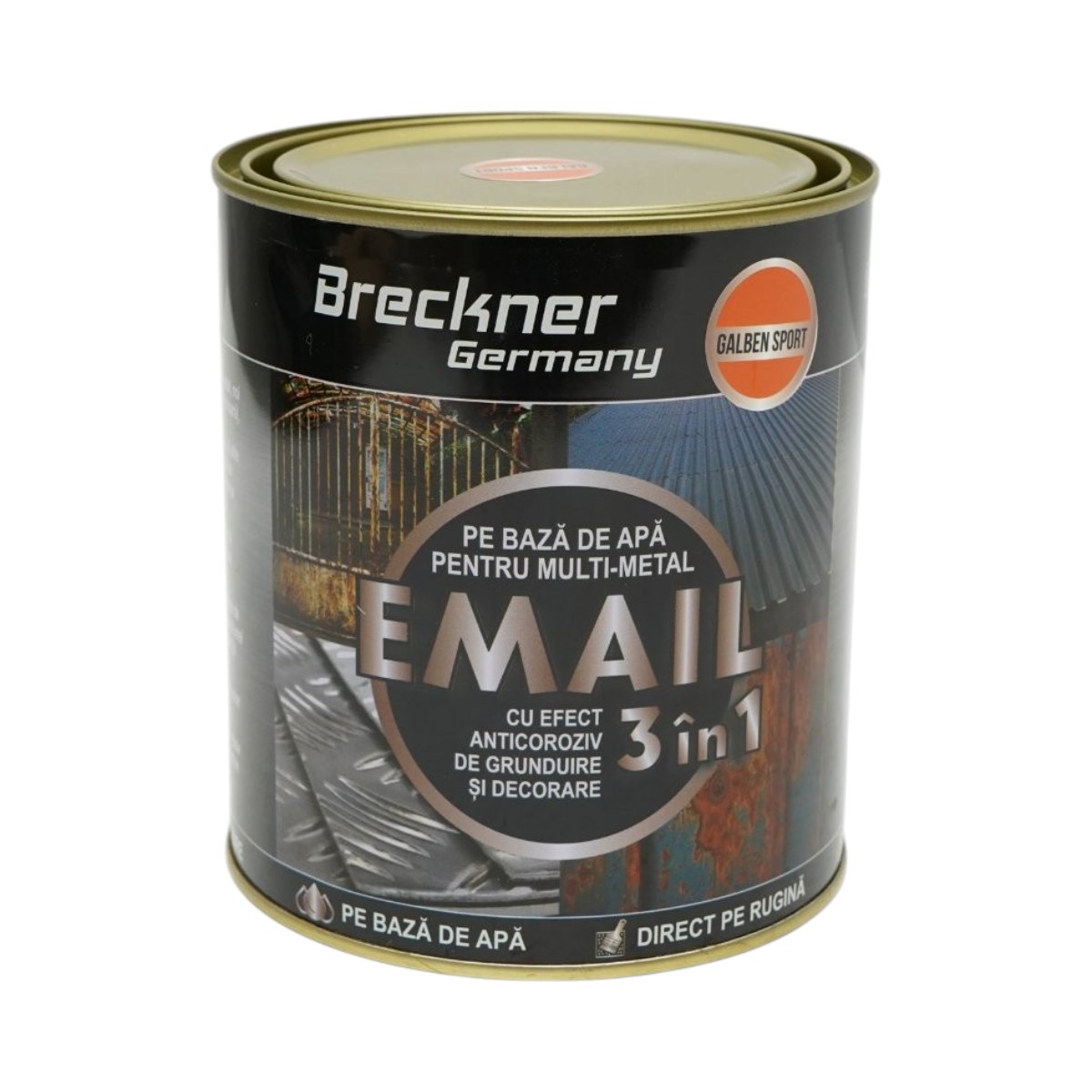 Vopsea email anticoroziva 3 in 1 pentru metal, direct pe rugina, pe baza de apa, galben sport 750g Breckner Germany - imagine 2