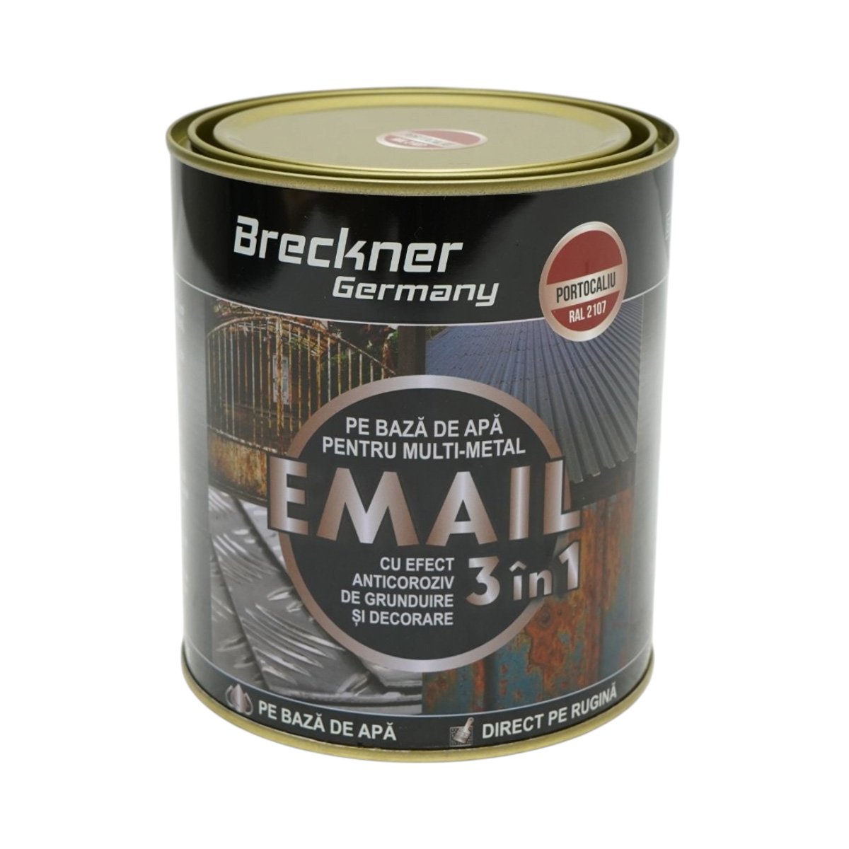 Vopsea email anticoroziva 3 in 1 pentru metal, direct pe rugina, pe baza de apa, portocaliu 2107 Amazone 750g Breckner Germany - imagine 2