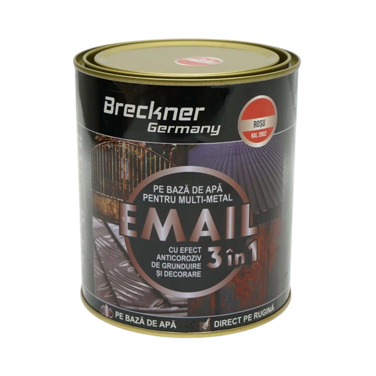 Vopsea email anticoroziva 3 in 1 pentru metal, direct pe rugina, pe baza de apa, rosu RAL 2002 750g Breckner Germany - imagine 2