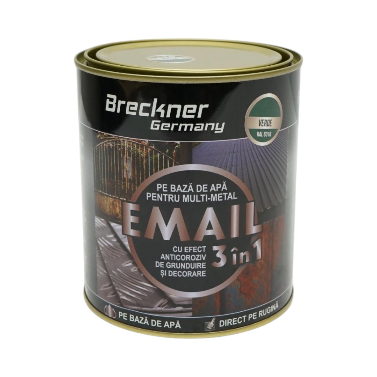 Vopsea email anticoroziva 3 in 1 pentru metal, direct pe rugina, pe baza de apa, verde RAL 6016 750g Breckner Germany - imagine 2