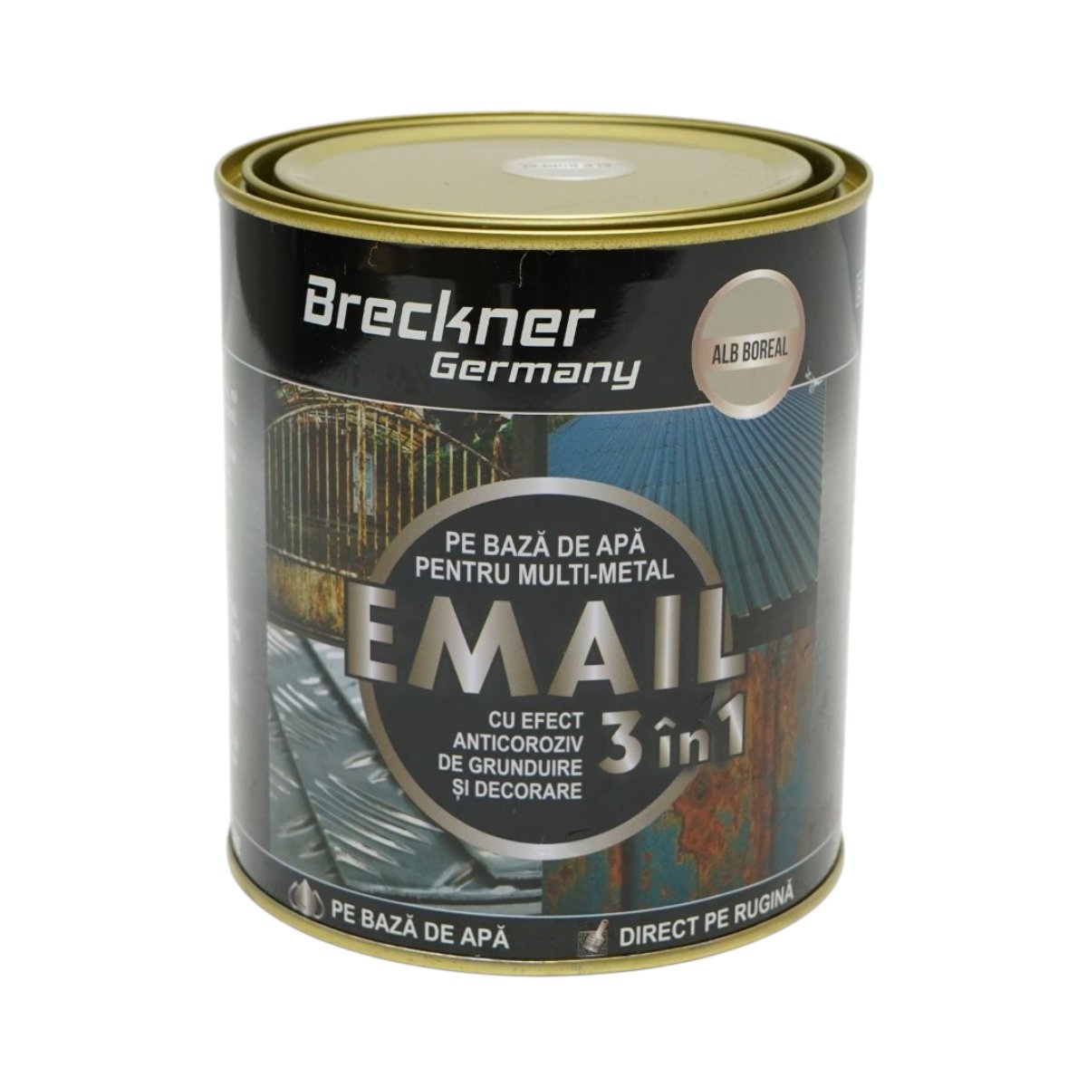 Vopsea email anticoroziva 3 in 1 pentru metal, direct pe rugina, pe baza de apa, alb boreal 750g Breckner Germany - imagine 2