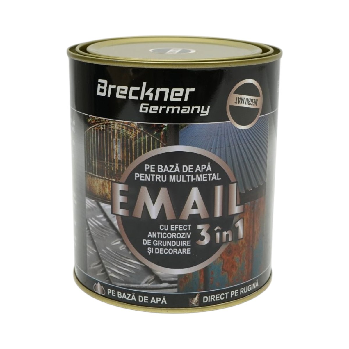 Vopsea email anticoroziva 3 in 1 pentru metal, direct pe rugina, pe baza de apa, negru mat 750g Breckner Germany - imagine 2