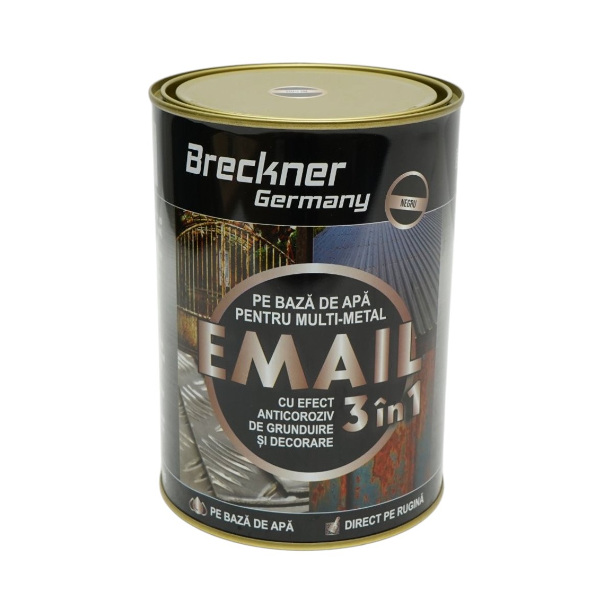 Vopsea email anticoroziva 3 in 1 pentru metal, direct pe rugina, pe baza de apa, negru 2000g Breckner Germany - imagine 2