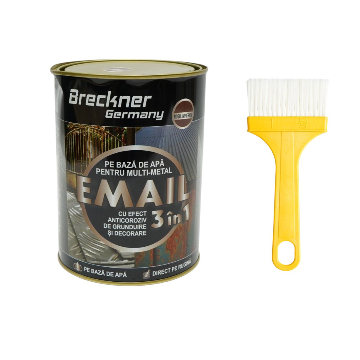 Vopsea email anticoroziva 3 in 1 pentru metal, direct pe rugina, pe baza de apa, rosu imperial 2000g Breckner Germany