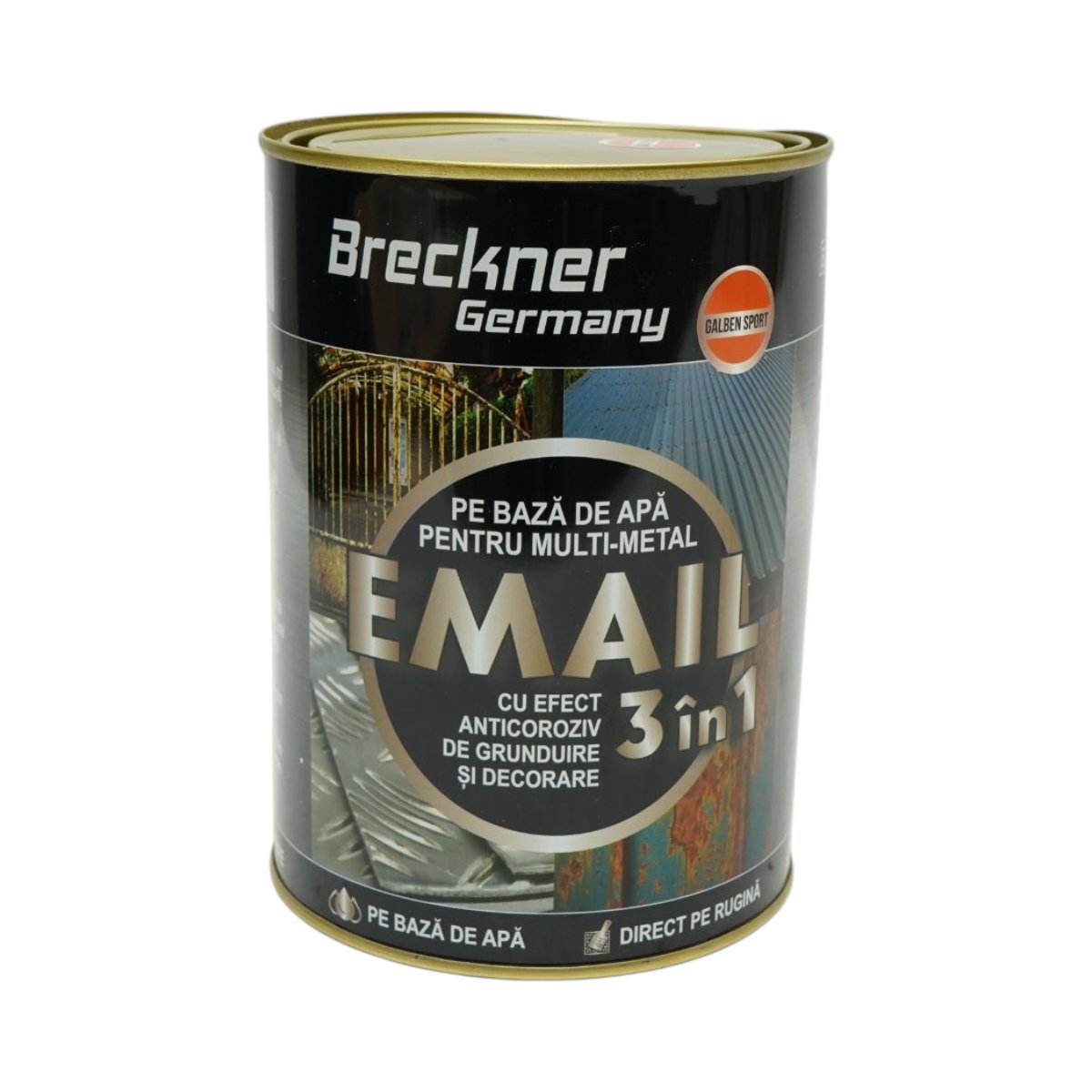 Vopsea email anticoroziva 3 in 1 pentru metal, direct pe rugina, pe baza de apa, galben sport 2000g Breckner Germany - imagine 2