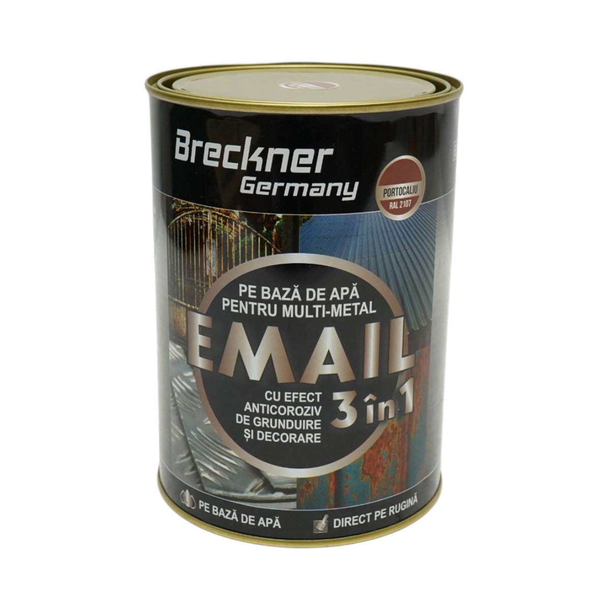 Vopsea email anticoroziva 3 in 1 pentru metal, direct pe rugina, pe baza de apa, portocaliu 2107 Amazone 2000g Breckner Germany - imagine 2
