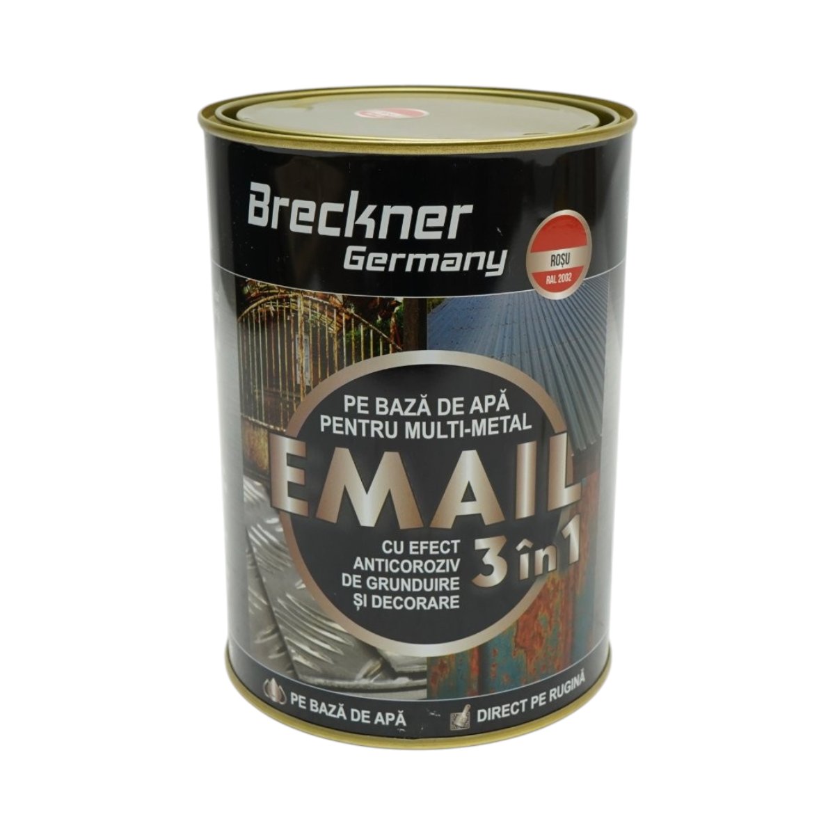 Vopsea email anticoroziva 3 in 1 pentru metal, direct pe rugina, pe baza de apa, rosu RAL 2002 2000g Breckner Germany - imagine 2