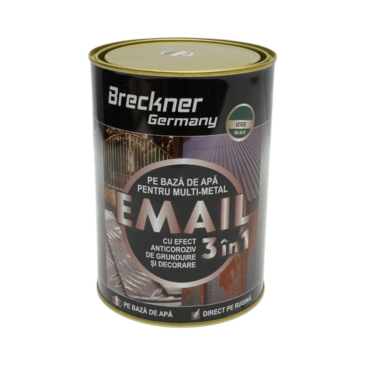 Vopsea email anticoroziva 3 in 1 pentru metal, direct pe rugina, pe baza de apa, verde 6016 2000g Breckner Germany - imagine 2