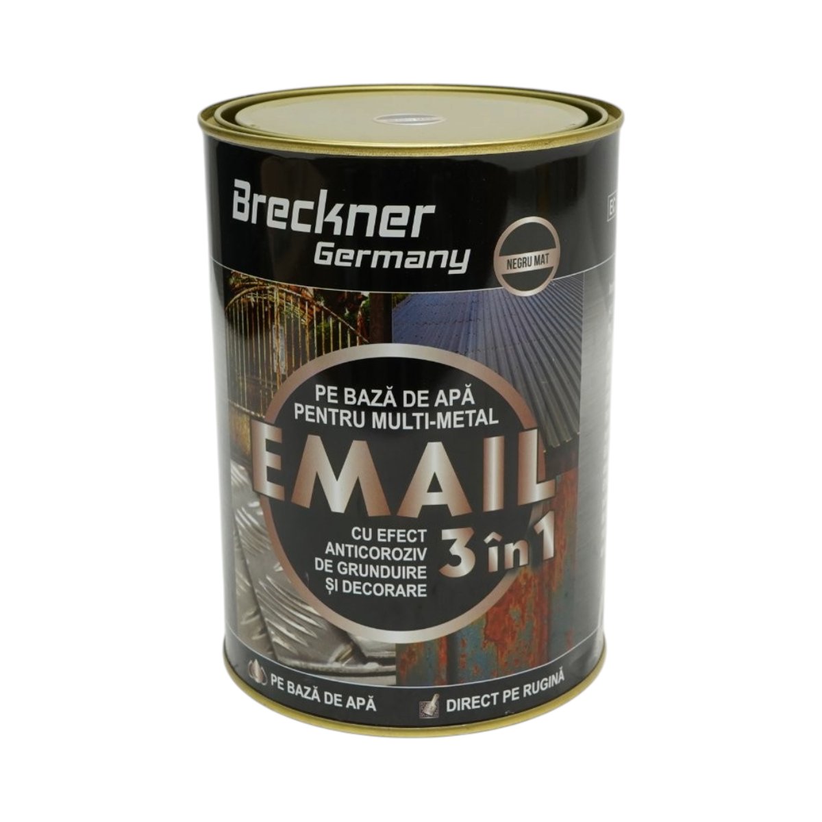 Vopsea email anticoroziva 3 in 1 pentru metal, direct pe rugina, pe baza de apa, negru mat 2000g Breckner Germany - imagine 2