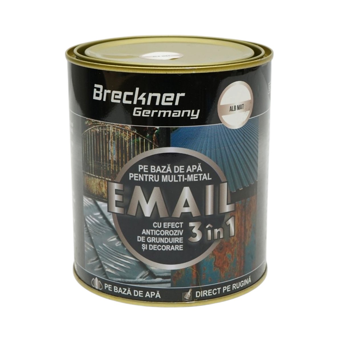 Vopsea email anticoroziva 3 in 1 pentru metal, direct pe rugina, pe baza de apa, alb mat 750g Breckner Germany - imagine 2