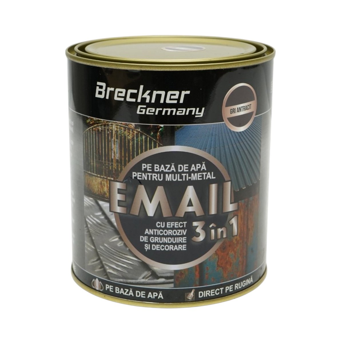 Vopsea email anticoroziva 3 in 1 pentru metal, direct pe rugina, pe baza de apa, gri antracit RAL 7016 750g Breckner Germany - imagine 2