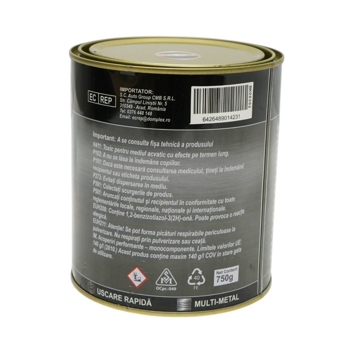 Vopsea email anticoroziva 3 in 1 pentru metal, direct pe rugina, pe baza de apa, gri antracit RAL 7016 750g Breckner Germany - imagine 4