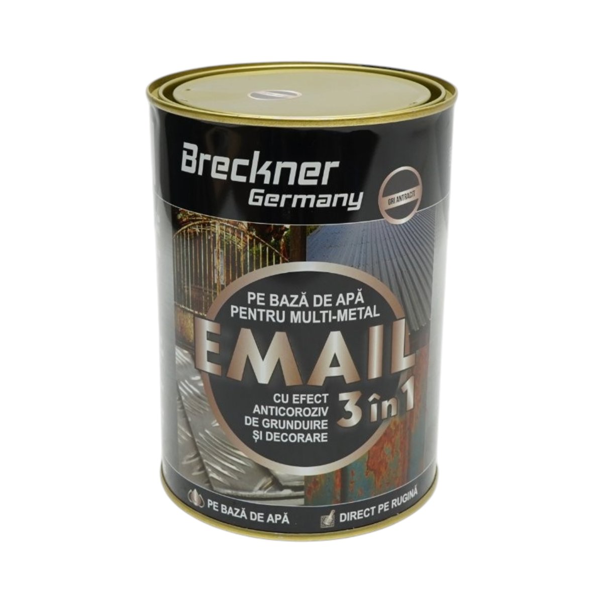 Vopsea email anticoroziva 3 in 1 pentru metal, direct pe rugina, pe baza de apa, gri antracit RAL 7016 2000g Breckner Germany - imagine 2