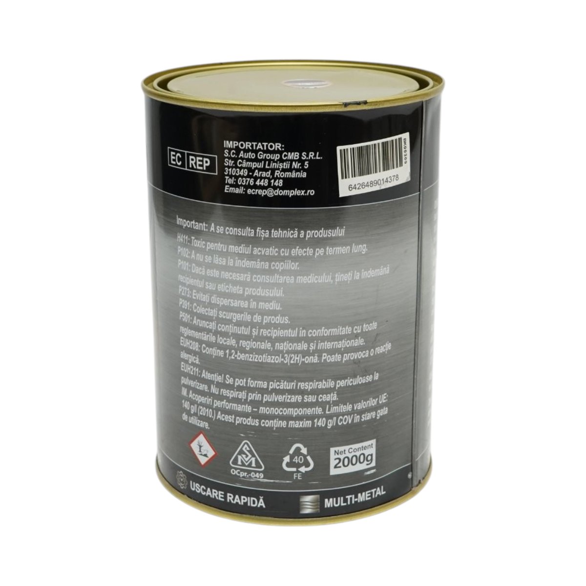 Vopsea email anticoroziva 3 in 1 pentru metal, direct pe rugina, pe baza de apa, gri antracit RAL 7016 2000g Breckner Germany - imagine 3