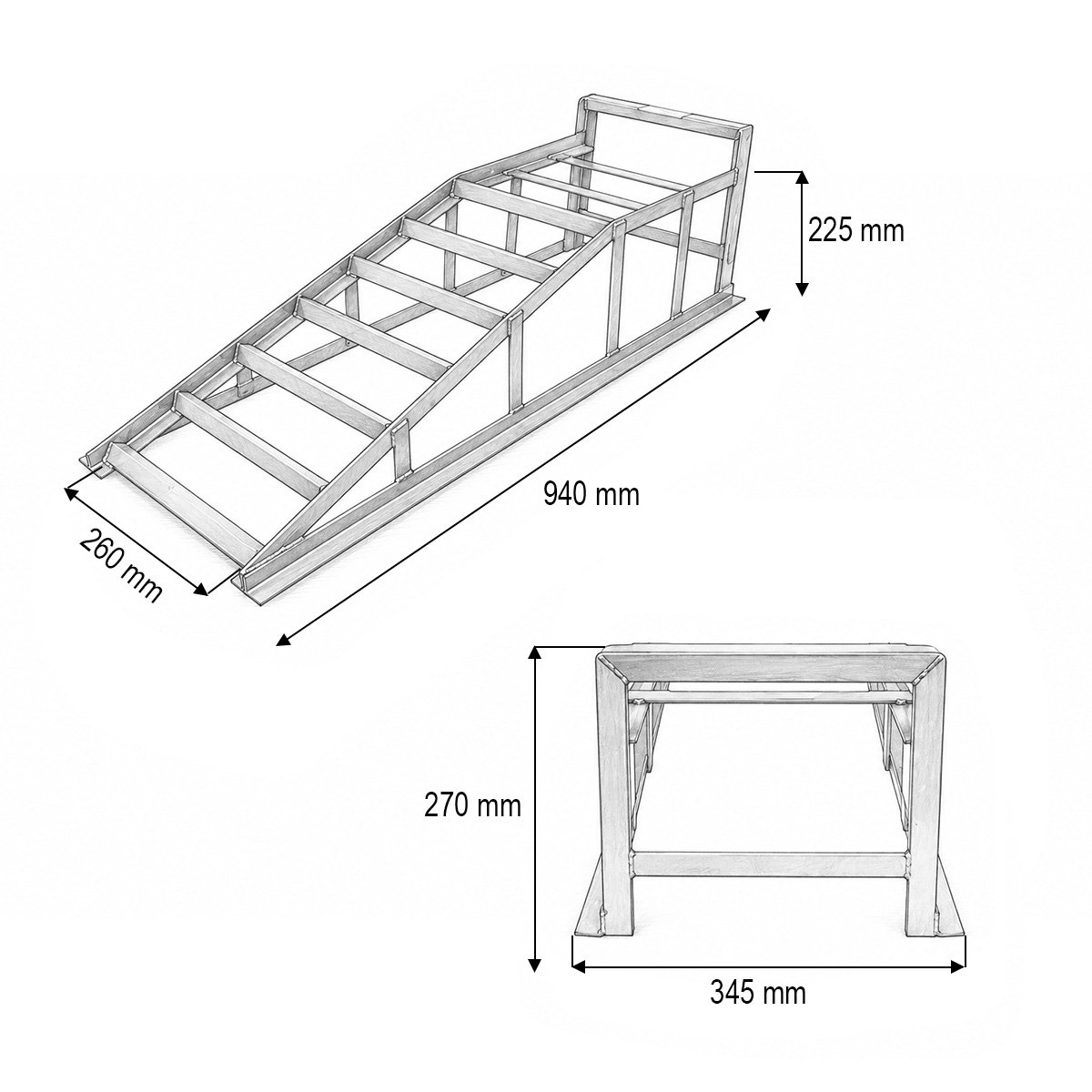 Set rampe auto metalice hidraulice 940x345x270mm, sarcina maxima 1T - imagine 3
