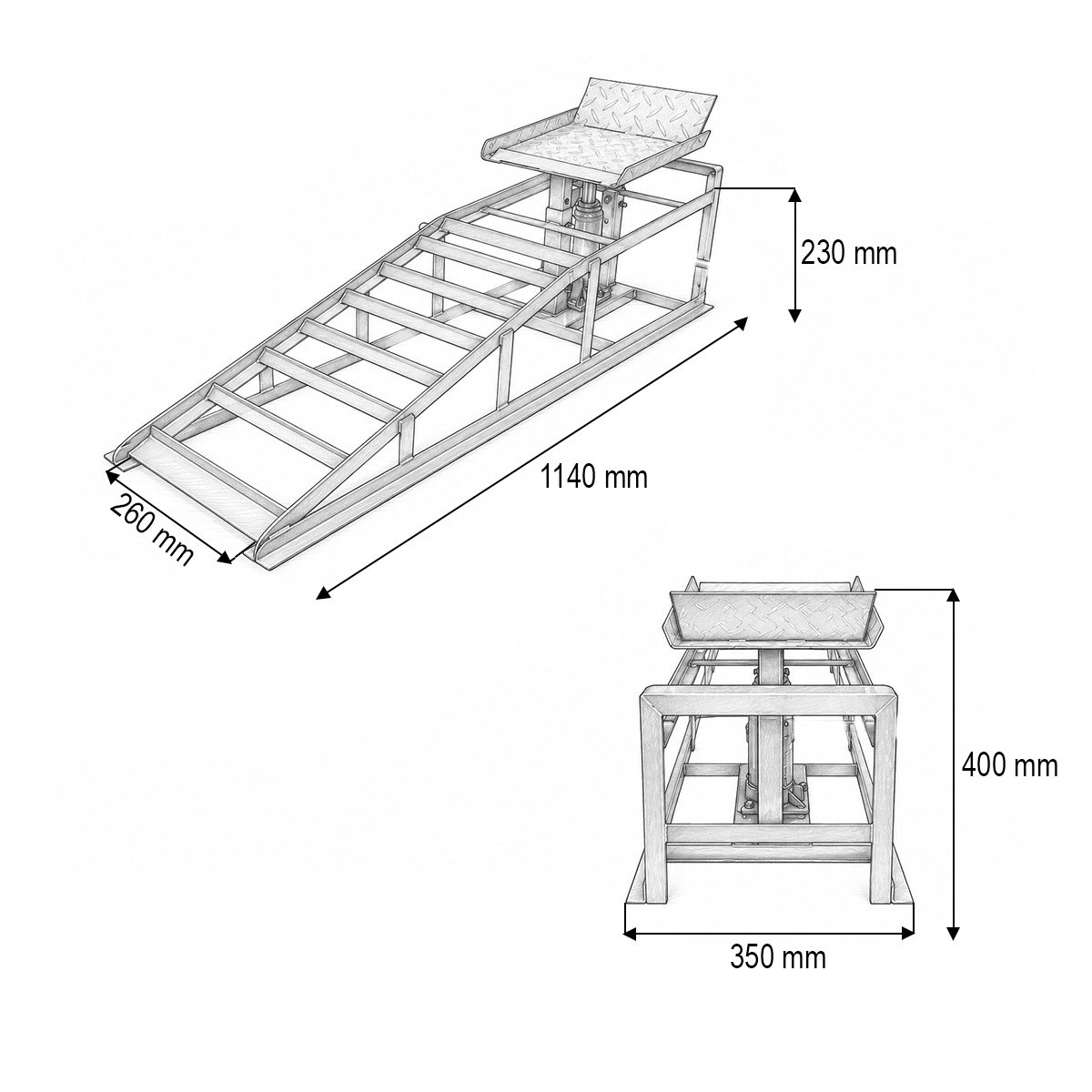 Set rampe auto metalice hidraulice 1140x350x240mm, sarcina maxima 2T - imagine 3