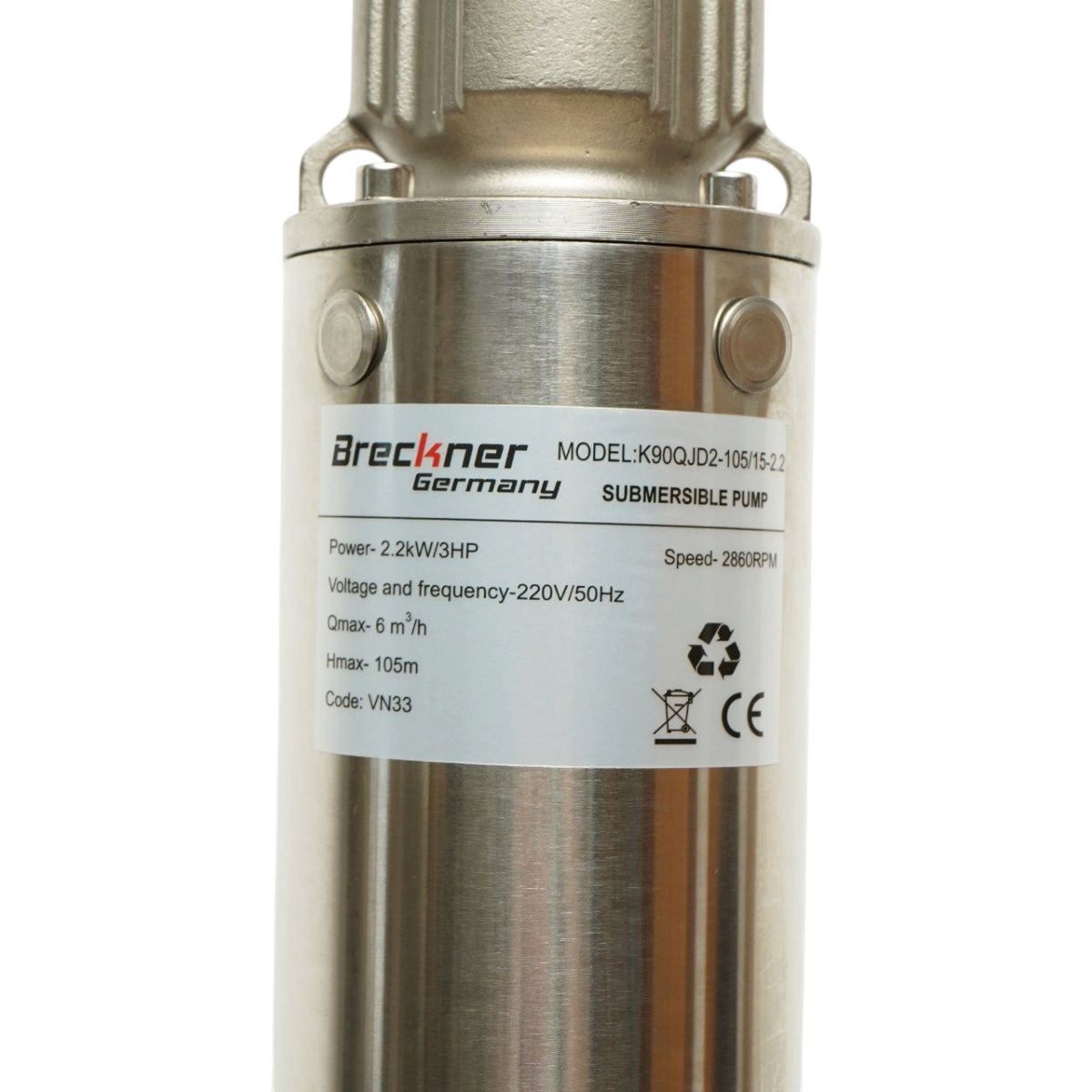 Pompa apa submersibila inox 2.2kW, 220V, D100mm, debit 6 m3/h, inaltime refulare 105m, 15 turbine ceramice, racire pe ulei, panou de control K90QJD2-105/15-2.2 Breckner Germany - imagine 7