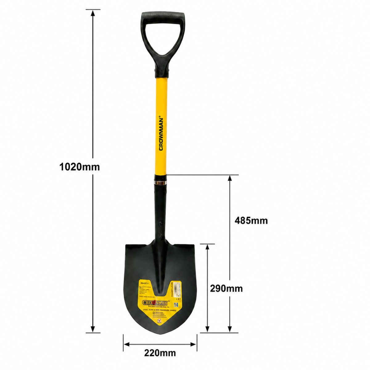 Lopata otel cu varf ascutit tip cazma 220x290x1020mm, coada din fibra de sticla si maner D Crownman - imagine 2