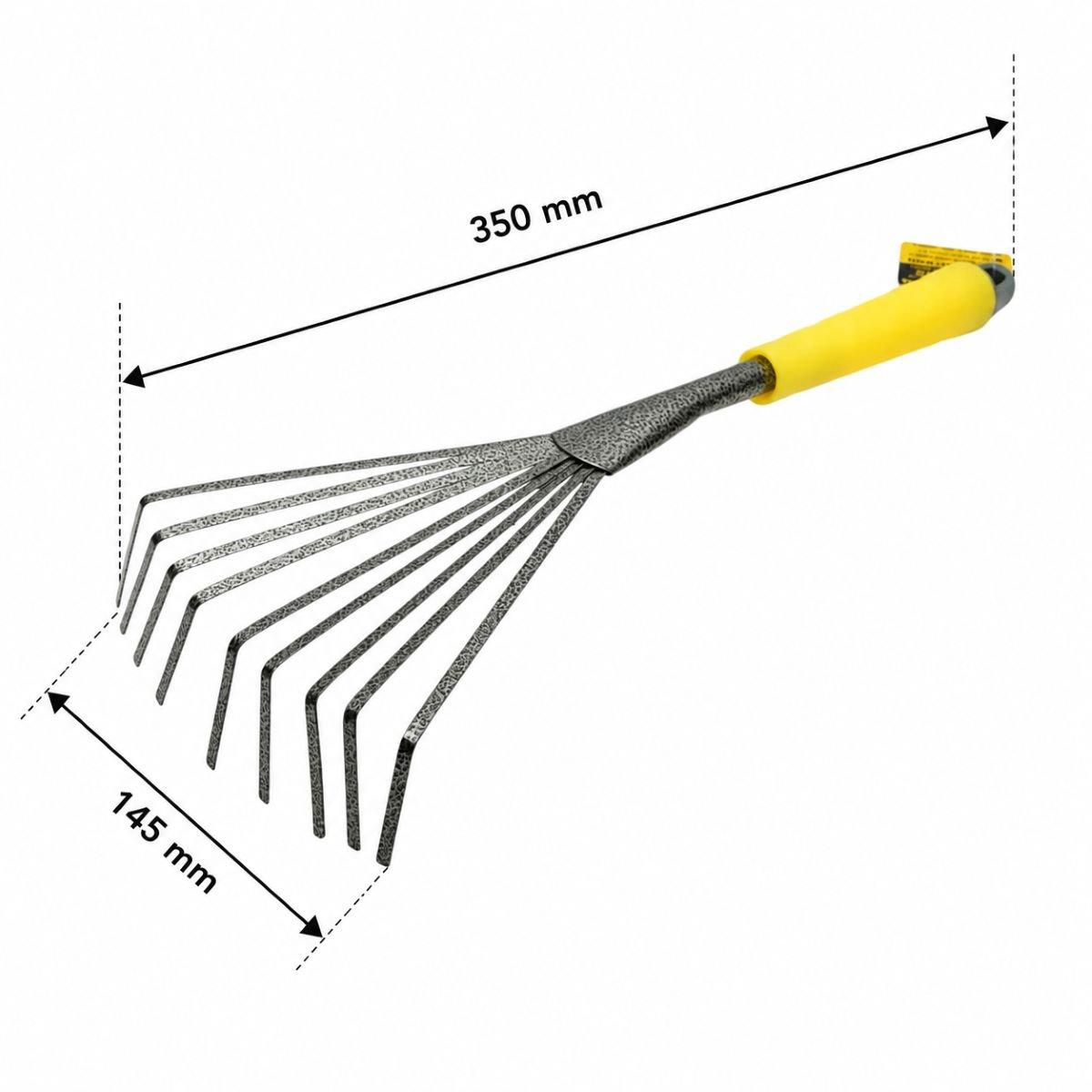 Grebla de gradina evantai cu 9 dinti flexibili din otel carbon 145x350mm, maner ergonomic PP Crownman - imagine 2