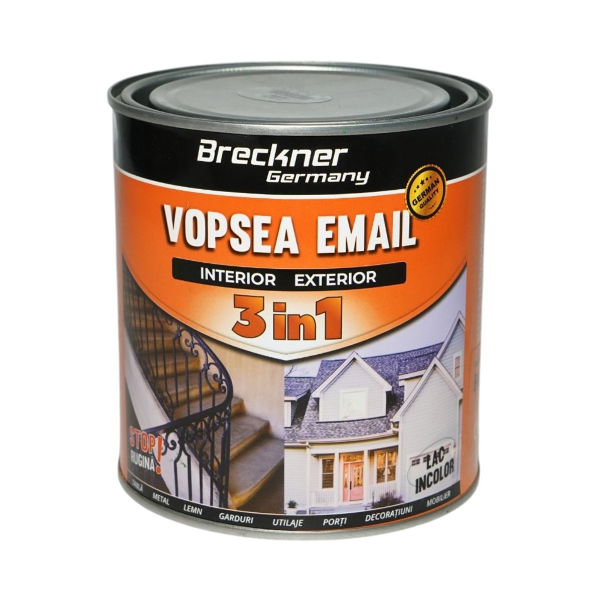Vopsea email anticoroziva 3 in 1 lac incolor pe baza de solvent 1L, direct pe rugina, interior si exterior Breckner Germany