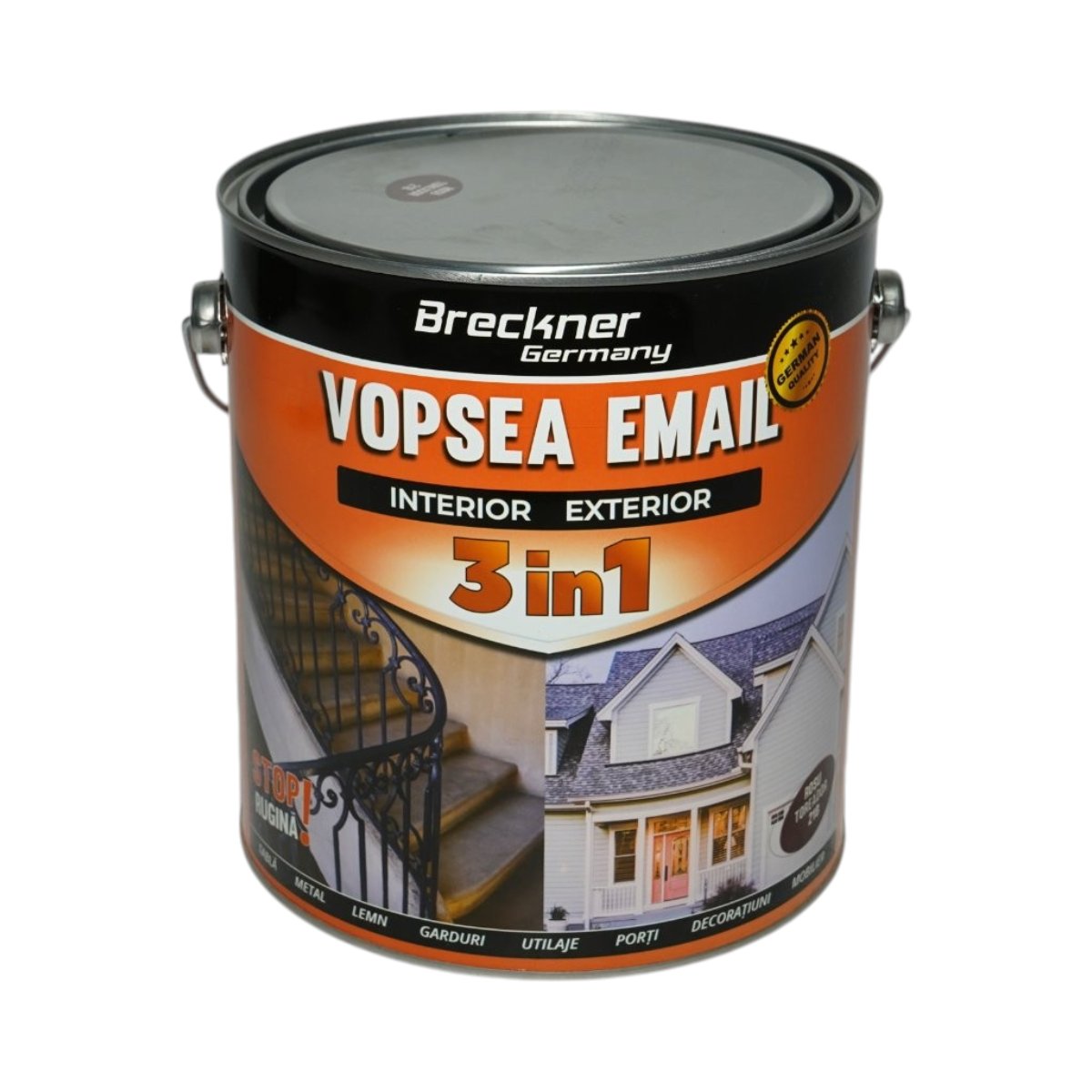 Vopsea email anticoroziva 3 in 1 rosu toreador 21B pe baza de solvent 3.5L, direct pe rugina, interior si exterior Breckner Germany