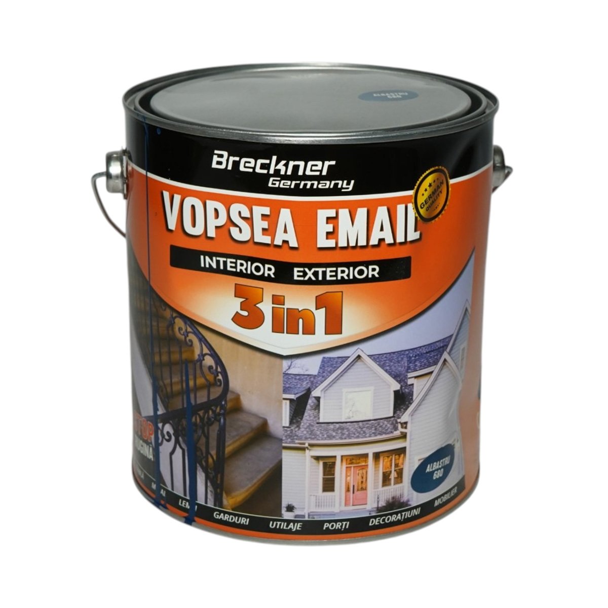 Vopsea email anticoroziva 3 in 1 albastru 680 pe baza de solvent 3.5L, direct pe rugina, interior si exterior Breckner Germany