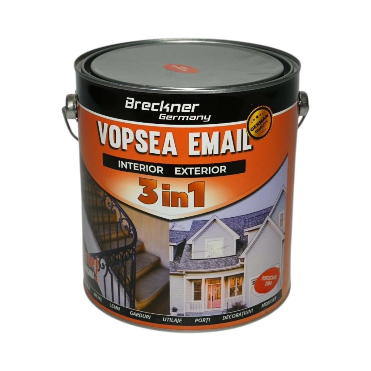 Vopsea email anticoroziva 3 in 1 portocaliu 2004 pe baza de solvent 3.5L, direct pe rugina, interior si exterior Breckner Germany