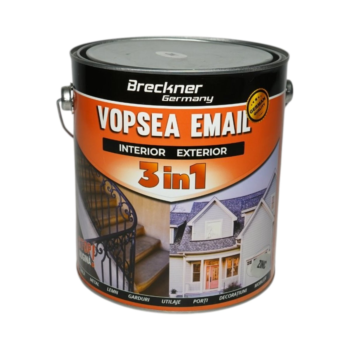 Vopsea email anticoroziva 3 in 1 zinc pe baza de solvent 3.5L, direct pe rugina, interior si exterior Breckner Germany