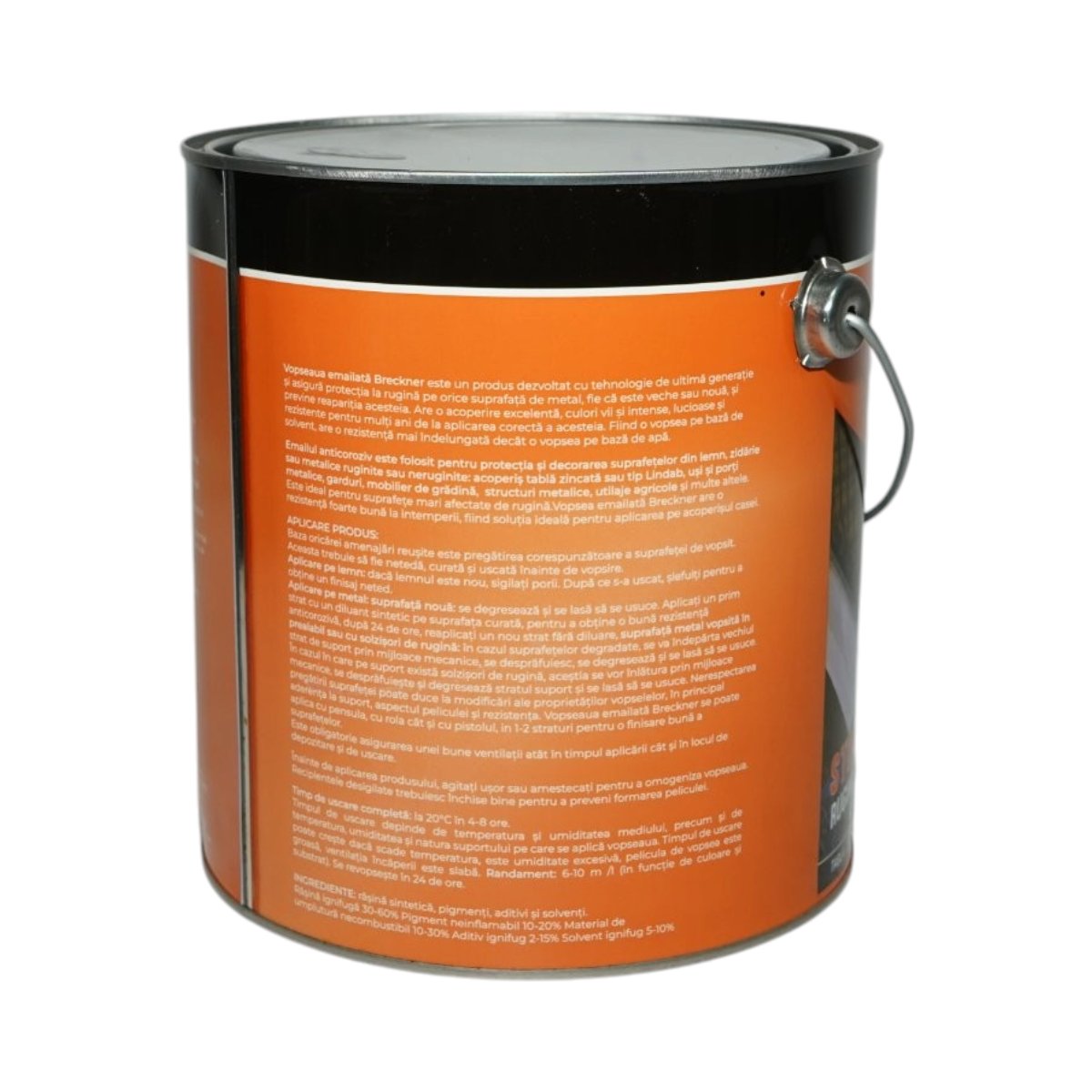 Vopsea email anticoroziva 3 in 1 negru metalizat 676 pe baza de solvent 3.5L, direct pe rugina, interior si exterior Breckner Germany - imagine 2