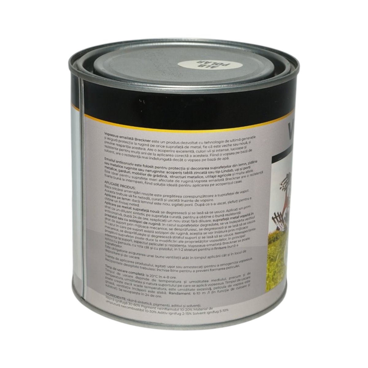 Vopsea email anticoroziva 3 in 1 alb polar 1K pe baza de solvent 1L, direct pe rugina, interior si exterior Breckner Germany - imagine 2
