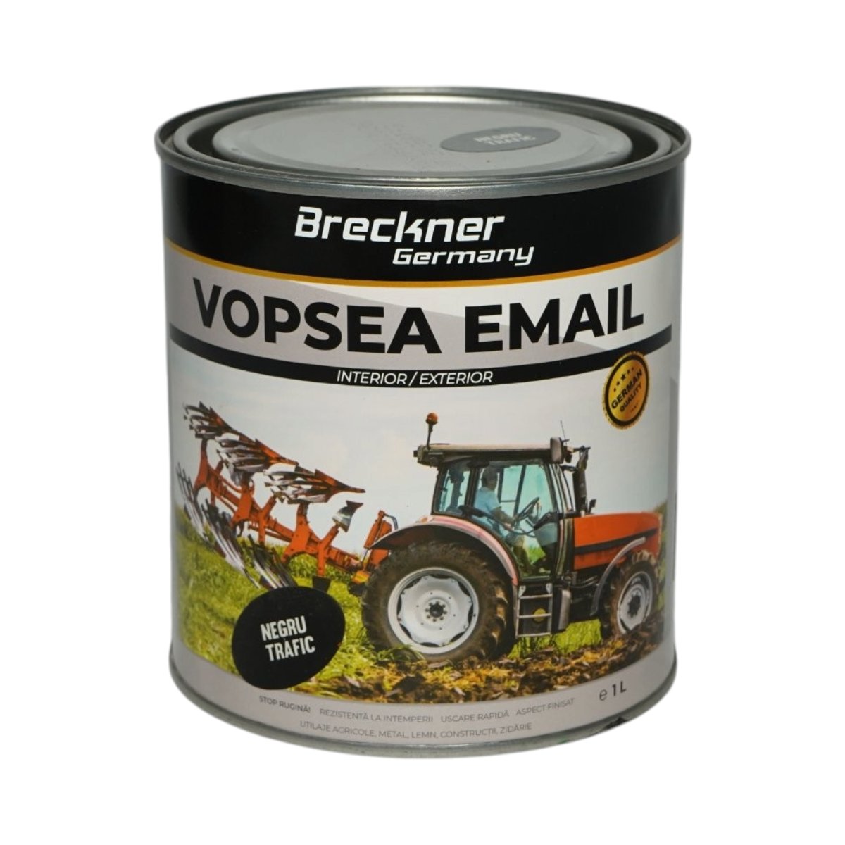 Vopsea email anticoroziva 3 in 1 negru trafic 1K pe baza de solvent 1L, direct pe rugina, interior si exterior Breckner Germany