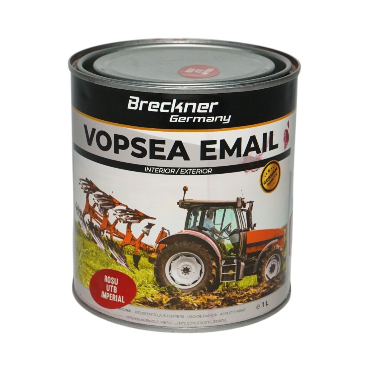 Vopsea email anticoroziva 3 in 1 rosu UTB imperial pe baza de solvent 1L, direct pe rugina, interior si exterior Breckner Germany