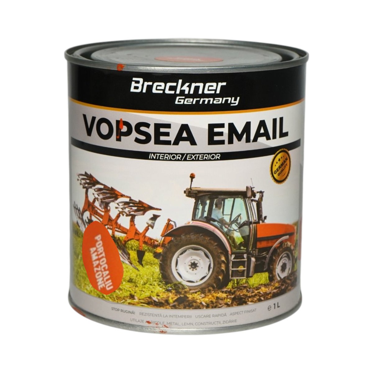 Vopsea email anticoroziva 3 in 1 portocaliu Amazone 1K pe baza de solvent 1L, direct pe rugina, interior si exterior Breckner Germany