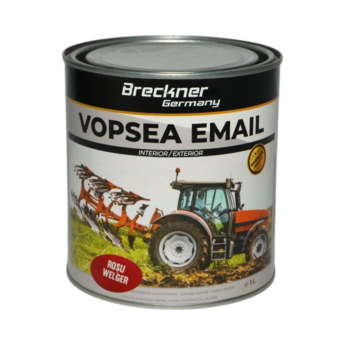 Vopsea email anticoroziva 3 in 1 rosu Welger 1K pe baza de solvent 1L, direct pe rugina, interior si exterior Breckner Germany