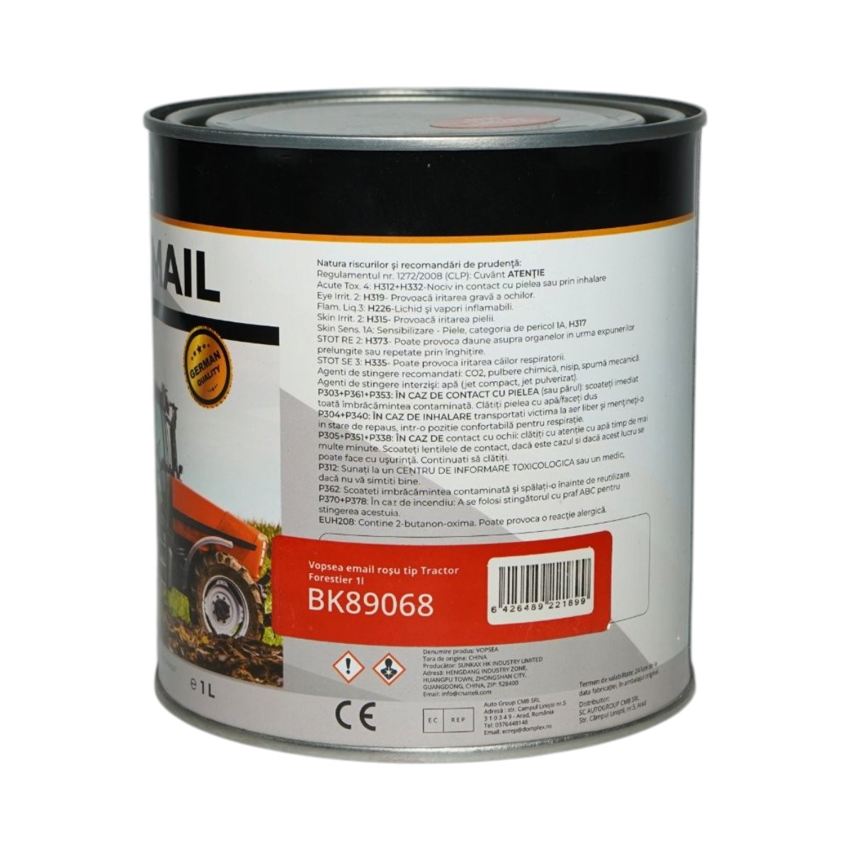 Vopsea email anticoroziva 3 in 1 rosu Tractor Forestier 1K pe baza de solvent 1L, direct pe rugina, interior si exterior Breckner Germany - imagine 3